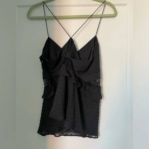 Likely Swiss dot and lace trim strappy top. Black. Size Large - Picture 2 of 7